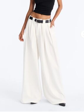 Fashion Nova White High-Waist Wide Leg Pleated Pants